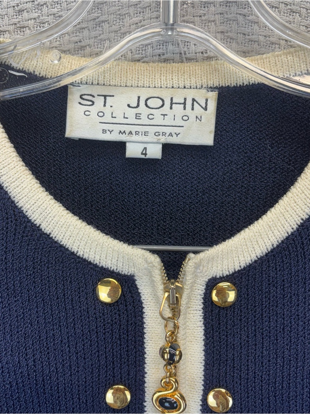 Vintage St John Navy Blue Skirt Suit Set Sz 4 Nautical Old Money Gold Buttons - Picture 3 of 16
